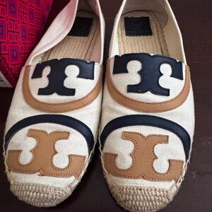 Tory Burch Poppy Espadrille  Women's size 9.5 with canvas/ calf leather used